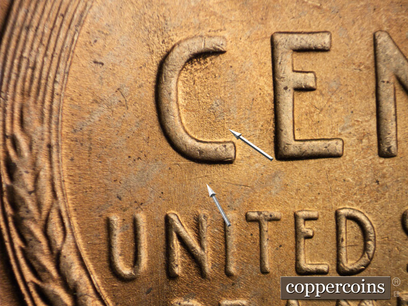 Die-stage B marker on 1939P•1DO•011 (1939 Doubled Die Obverse).