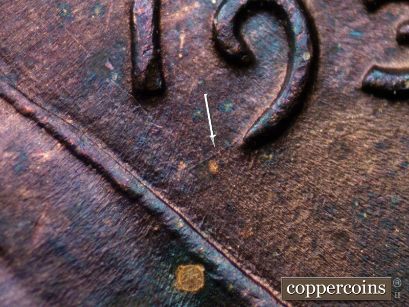 Die-stage B marker on 1939P•1DO•012 (1939 Doubled Die Obverse).