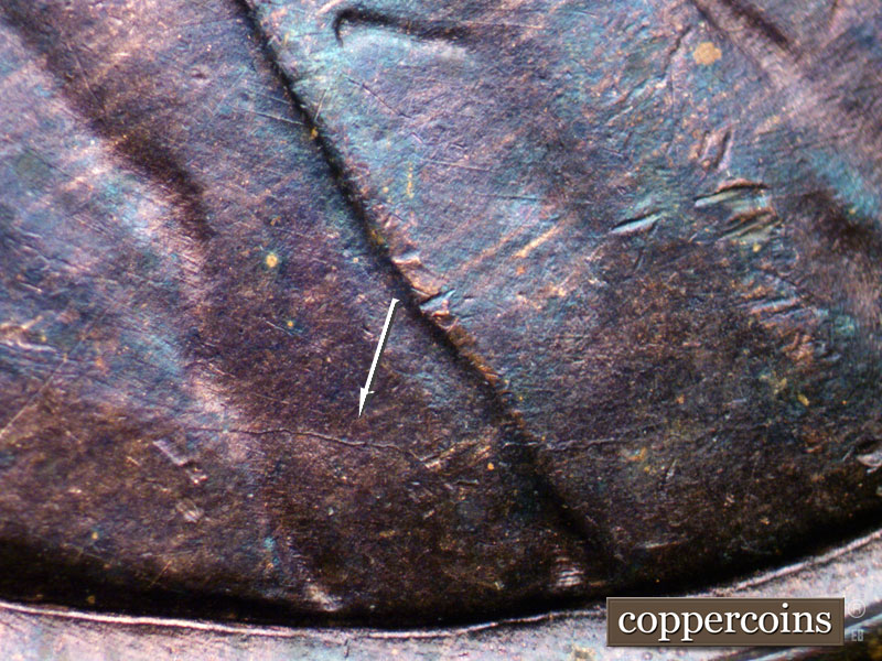 Die-stage B marker on 1939P•1DO•012 (1939 Doubled Die Obverse).