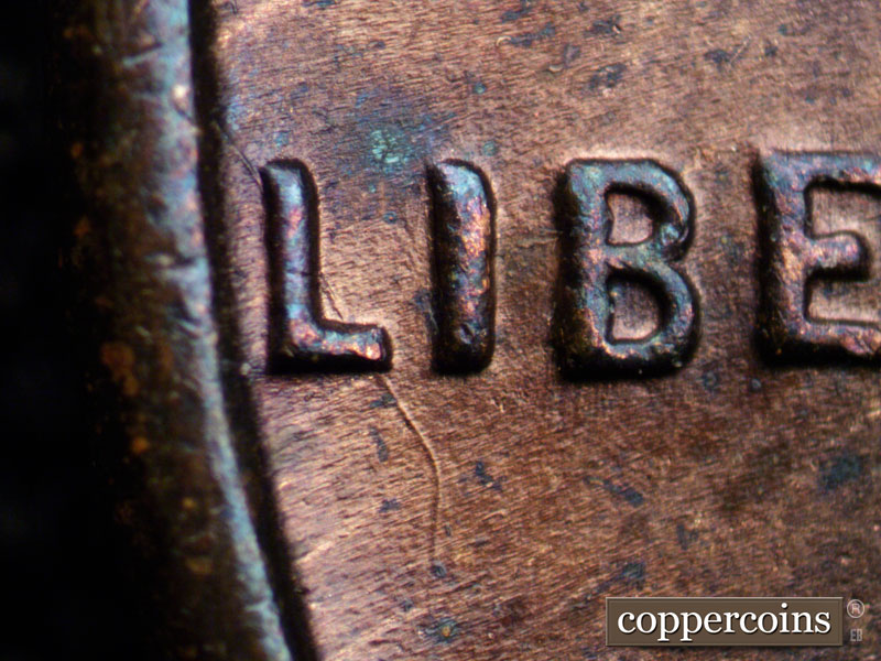 Die-stage B marker on 1939P•1DO•012 (1939 Doubled Die Obverse).