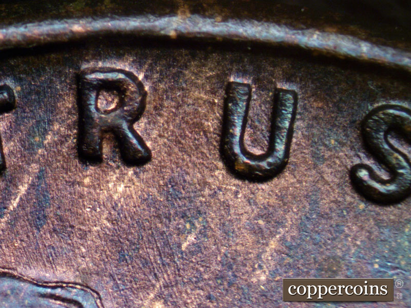 Die-stage B marker on 1939P•1DO•012 (1939 Doubled Die Obverse).