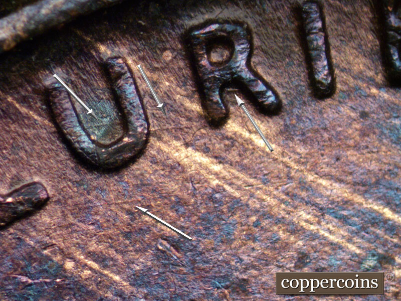 Die-stage B marker on 1939P•1DO•012 (1939 Doubled Die Obverse).