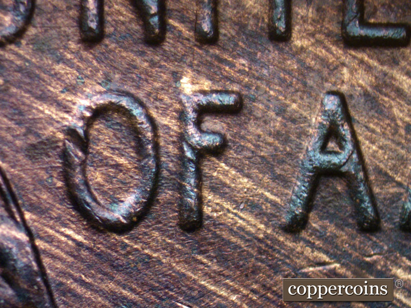 Die-stage B marker on 1939P•1DO•012 (1939 Doubled Die Obverse).