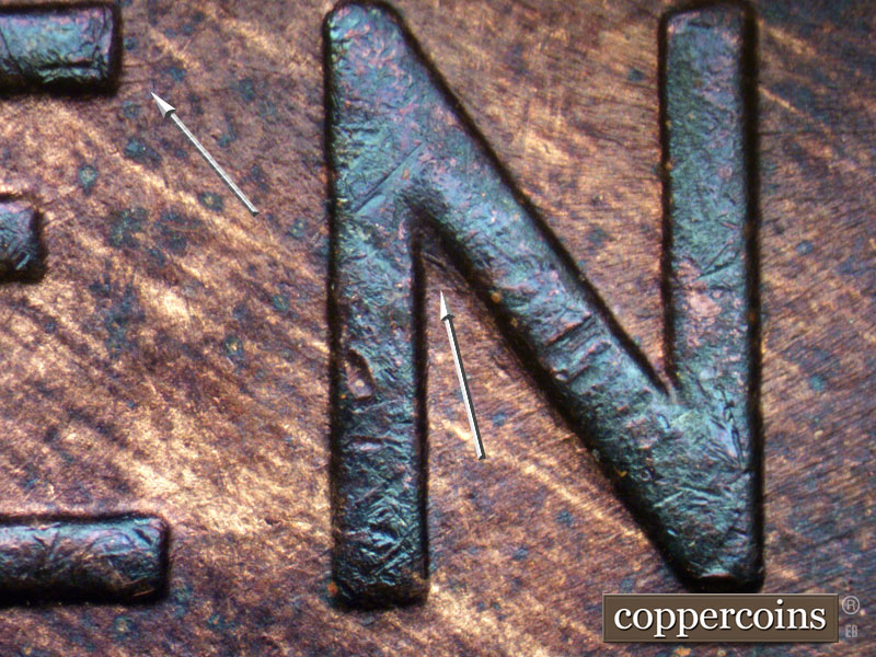 Die-stage B marker on 1939P•1DO•012 (1939 Doubled Die Obverse).