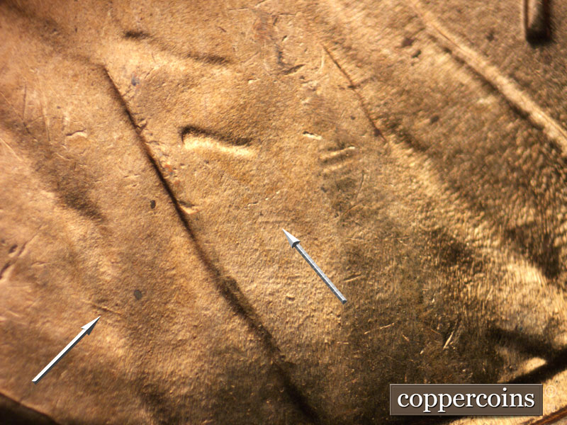 Die-stage B marker on 1939P•1DO•013 (1939 Doubled Die Obverse).