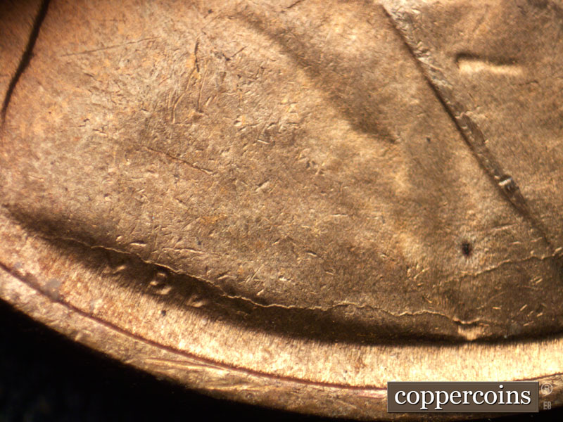 Die-stage B marker on 1939P•1DO•014 (1939 Doubled Die Obverse).