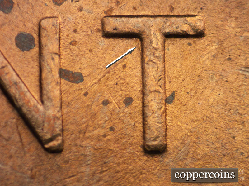 Die-stage B marker on 1939P•1DO•014 (1939 Doubled Die Obverse).