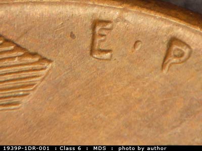 1939 Lincoln cent obverse, CopperCoins die 1939P•1DR•001.