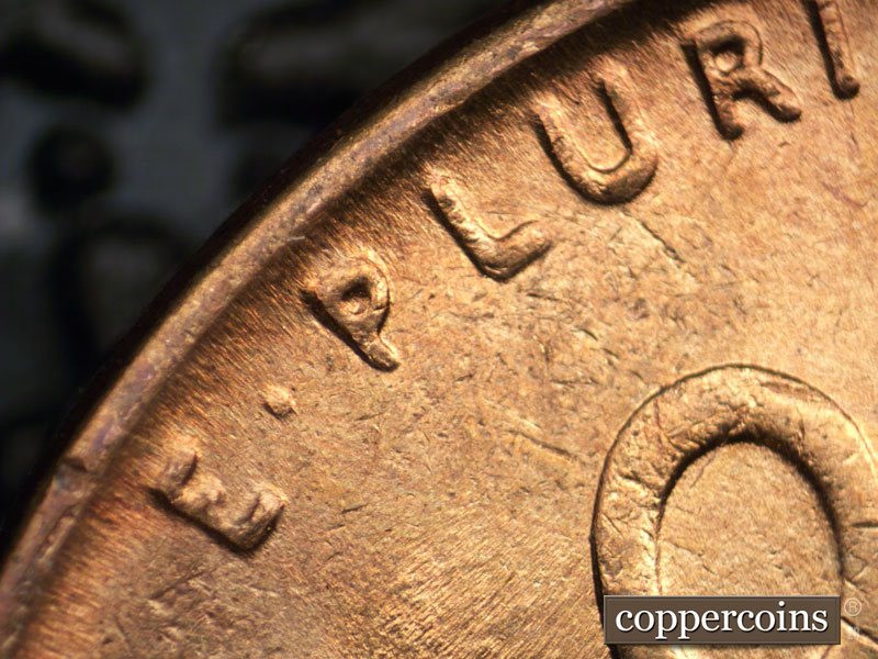 Die-stage C marker on 1939P•1DR•001 (1939 Doubled Die Reverse).