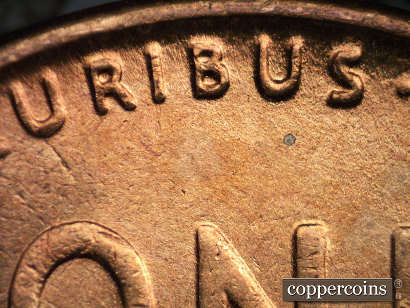 Die-stage C marker on 1939P•1DR•001 (1939 Doubled Die Reverse).