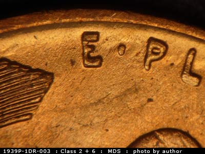 1939 Lincoln cent obverse, CopperCoins die 1939P•1DR•003.