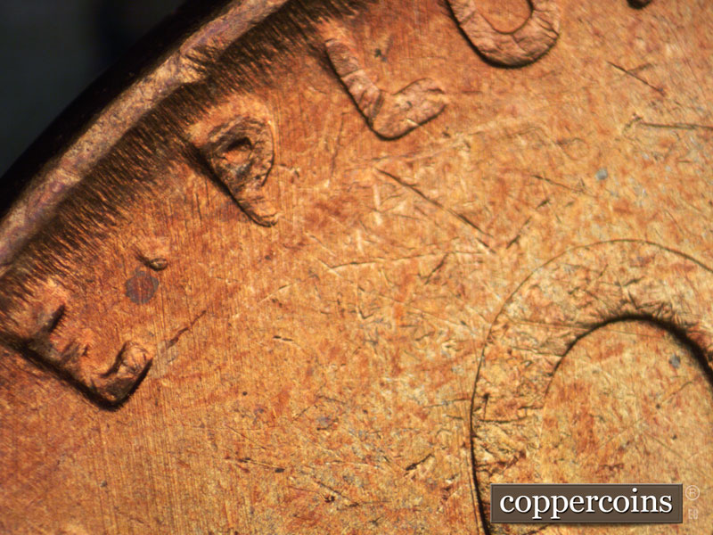 1939 Lincoln cent obverse, CopperCoins die 1939P•1DR•007.