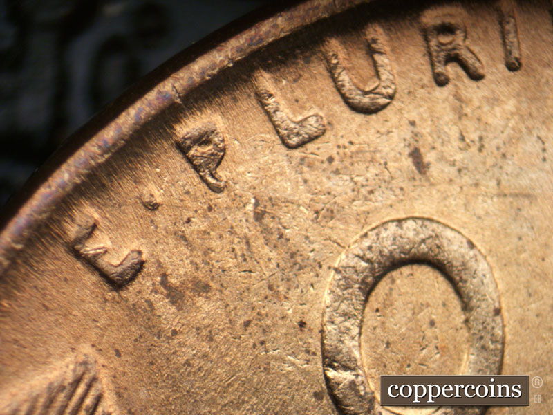 1939 Lincoln cent obverse, CopperCoins die 1939P•1DR•009.