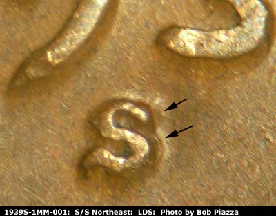 Die-stage C marker on 1939S•1MM•001 (1939 Repunched Mint Mark).