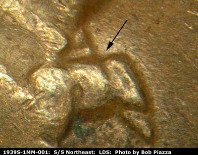 Die-stage C marker on 1939S•1MM•001 (1939 Repunched Mint Mark).