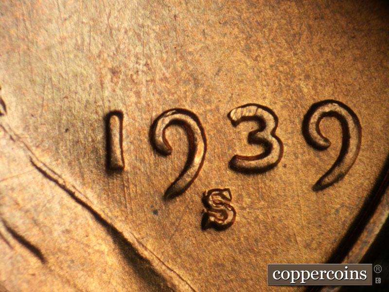 Die-stage B marker on 1939S•1MM•002 (1939 Repunched Mint Mark).