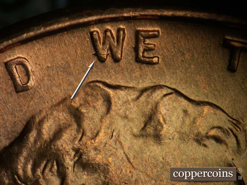 Die-stage B marker on 1939S•1MM•002 (1939 Repunched Mint Mark).