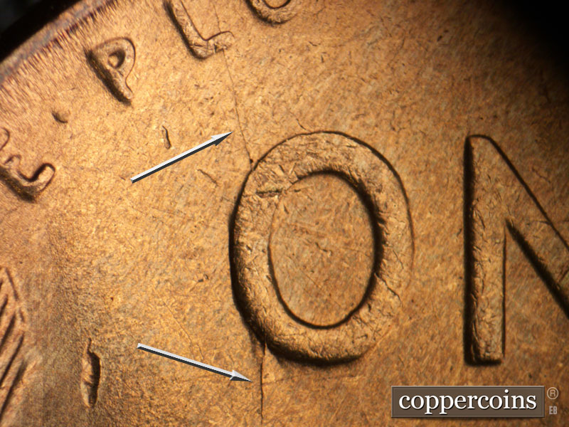 Die-stage B marker on 1939S•1MM•002 (1939 Repunched Mint Mark).