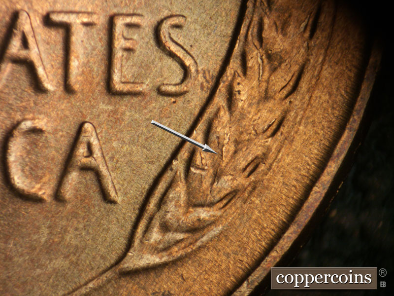 Die-stage B marker on 1939S•1MM•002 (1939 Repunched Mint Mark).