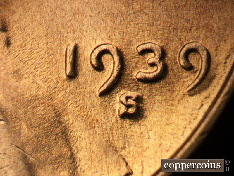 Die-stage C marker on 1939S•1MM•005 (1939 Repunched Mint Mark).
