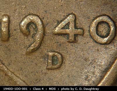 Die-stage B marker on 1940D•1DO•001 (1940 Doubled Die Obverse).