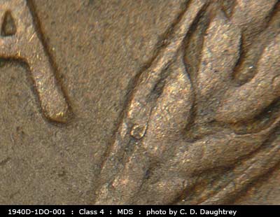 Die-stage B marker on 1940D•1DO•001 (1940 Doubled Die Obverse).