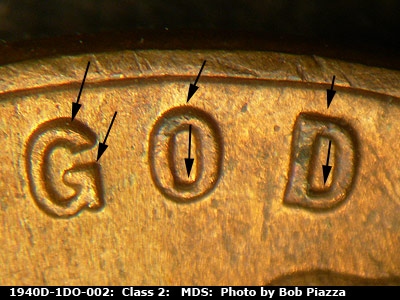 Die-stage B marker on 1940D•1DO•002 (1940 Doubled Die Obverse).