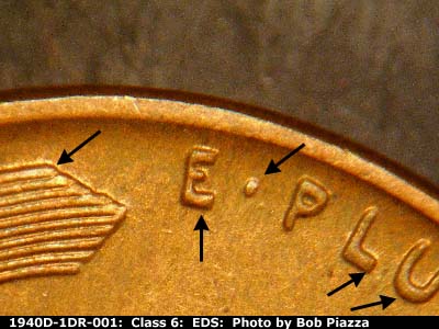 Die-stage A marker on 1940D•1DR•001 (1940 Doubled Die Reverse).