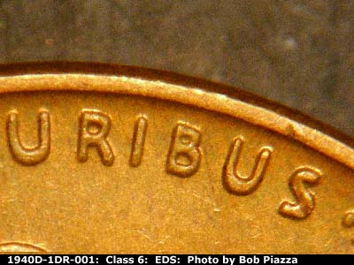 Die-stage A marker on 1940D•1DR•001 (1940 Doubled Die Reverse).