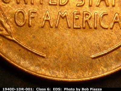 Die-stage A marker on 1940D•1DR•001 (1940 Doubled Die Reverse).