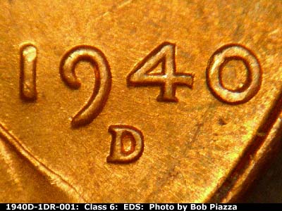 Die-stage A marker on 1940D•1DR•001 (1940 Doubled Die Reverse).