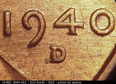 Die-stage A marker on 1940D•1MM•002 (1940 Repunched Mint Mark).