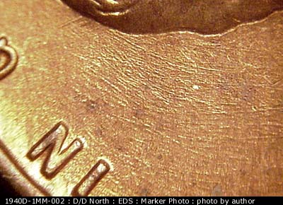 Die-stage A marker on 1940D•1MM•002 (1940 Repunched Mint Mark).