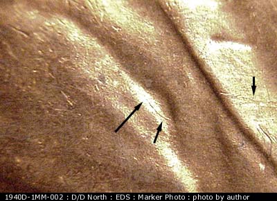 Die-stage A marker on 1940D•1MM•002 (1940 Repunched Mint Mark).