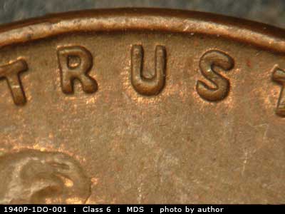 Die-stage B marker on 1940P•1DO•001 (1940 Doubled Die Obverse).