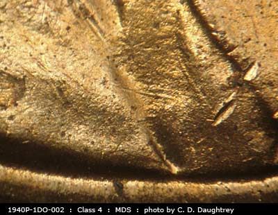 Die-stage B marker on 1940P•1DO•002 (1940 Doubled Die Obverse).