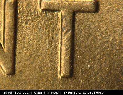 Die-stage B marker on 1940P•1DO•002 (1940 Doubled Die Obverse).