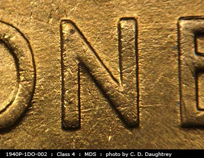 Die-stage B marker on 1940P•1DO•002 (1940 Doubled Die Obverse).