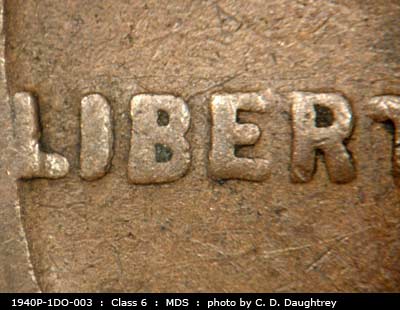 Die-stage B marker on 1940P•1DO•003 (1940 Doubled Die Obverse).