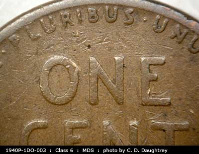 Die-stage B marker on 1940P•1DO•003 (1940 Doubled Die Obverse).