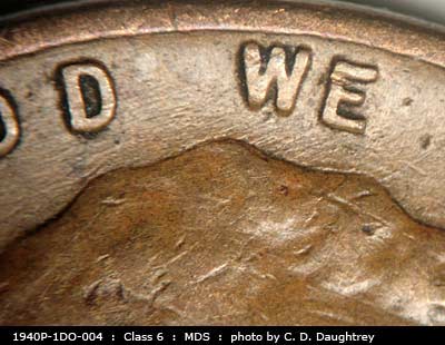 Die-stage B marker on 1940P•1DO•004 (1940 Doubled Die Obverse).