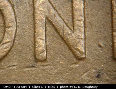 Die-stage B marker on 1940P•1DO•004 (1940 Doubled Die Obverse).