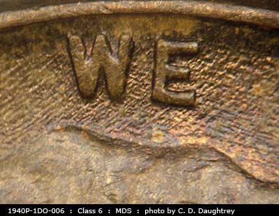 Die-stage B marker on 1940P•1DO•006 (1940 Doubled Die Obverse).