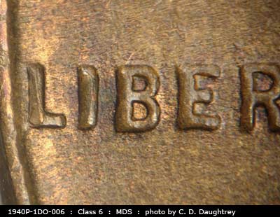 Die-stage B marker on 1940P•1DO•006 (1940 Doubled Die Obverse).