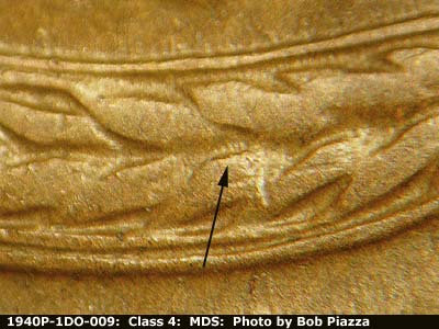 Die-stage B marker on 1940P•1DO•009 (1940 Doubled Die Obverse).