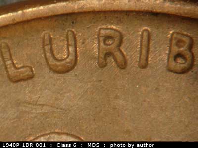Die-stage B marker on 1940P•1DR•001 (1940 Doubled Die Reverse).