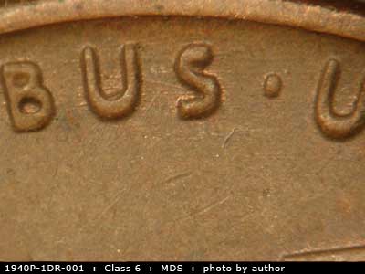 Die-stage B marker on 1940P•1DR•001 (1940 Doubled Die Reverse).