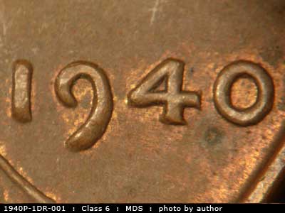 Die-stage B marker on 1940P•1DR•001 (1940 Doubled Die Reverse).