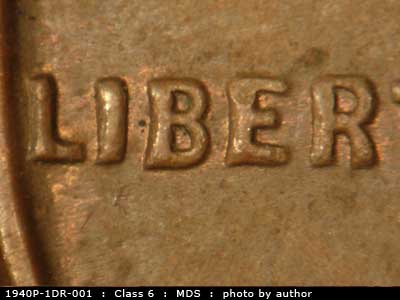 Die-stage B marker on 1940P•1DR•001 (1940 Doubled Die Reverse).