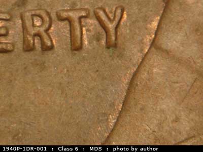 Die-stage B marker on 1940P•1DR•001 (1940 Doubled Die Reverse).